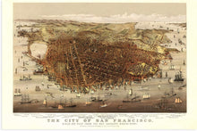 Load image into Gallery viewer, Digitally Restored and Enhanced 1878 City of San Francisco Map Art - Vintage Map of San Francisco - Birds Eye View from the Bay looking Southwest - San Francisco Map Poster - Bay Area Map Poster