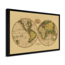 Load image into Gallery viewer, Digitally Restored and Enhanced 1795 World Map Poster - Framed Vintage World Map Wall Art - Old World Map Wall Decor - History Map of the World - Framed World Map from Best Authorities (Tan)