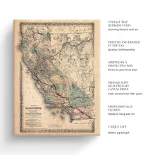 Load image into Gallery viewer, Digitally Restored and Enhanced 1876 California Map Poster - Canvas Art - 18x24x1.5 Inch Canvas Wrap Vintage Poster Map of California Wall Art - History Map of California Poster - Old Southern Pacific Railroad California Map