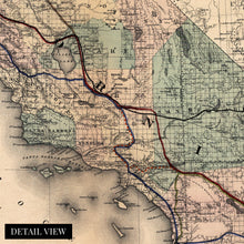 Load image into Gallery viewer, Digitally Restored and Enhanced 1876 California Map Poster - Canvas Art - 18x24x1.5 Inch Canvas Wrap Vintage Poster Map of California Wall Art - History Map of California Poster - Old Southern Pacific Railroad California Map