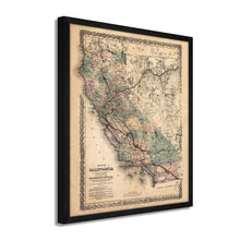 Cargar imagen en el visor de la galería, Digitally Restored and Enhanced 1876 California Map Poster - Framed Vintage California Wall Art - History Map of California Poster - Framed California Map Showing Southern Pacific Railroad