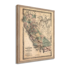 Cargar imagen en el visor de la galería, Digitally Restored and Enhanced 1876 California Map Poster - Framed Vintage California Wall Art - History Map of California Poster - Framed California Map Showing Southern Pacific Railroad