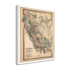 Cargar imagen en el visor de la galería, Digitally Restored and Enhanced 1876 California Map Poster - Framed Vintage California Wall Art - History Map of California Poster - Framed California Map Showing Southern Pacific Railroad