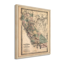 Cargar imagen en el visor de la galería, Digitally Restored and Enhanced 1876 California Map Poster - Framed Vintage California Wall Art - History Map of California Poster - Framed California Map Showing Southern Pacific Railroad