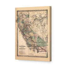 Load image into Gallery viewer, Digitally Restored and Enhanced 1876 California Map Poster - Canvas Art - 18x24x1.5 Inch Canvas Wrap Vintage Poster Map of California Wall Art - History Map of California Poster - Old Southern Pacific Railroad California Map