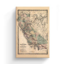 Load image into Gallery viewer, Digitally Restored and Enhanced 1876 California Map Poster - Canvas Art - 18x24x1.5 Inch Canvas Wrap Vintage Poster Map of California Wall Art - History Map of California Poster - Old Southern Pacific Railroad California Map