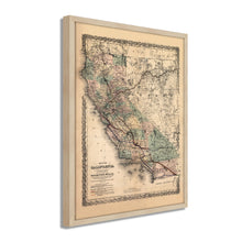 Cargar imagen en el visor de la galería, Digitally Restored and Enhanced 1876 California Map Poster - Framed Vintage California Wall Art - History Map of California Poster - Framed California Map Showing Southern Pacific Railroad