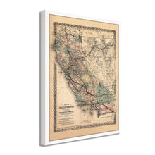 Cargar imagen en el visor de la galería, Digitally Restored and Enhanced 1876 California Map Poster - Framed Vintage California Wall Art - History Map of California Poster - Framed California Map Showing Southern Pacific Railroad