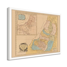 Cargar imagen en el visor de la galería, Digitally Restored and Enhanced 1760 Land of Canaan Palestine Map - Framed Vintage Holy Land Map Poster - Map of the Holy Land Divided Among Twelve Tribes God Promised To Abraham