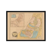 Cargar imagen en el visor de la galería, Digitally Restored and Enhanced 1760 Land of Canaan Palestine Map - Framed Vintage Holy Land Map Poster - Map of the Holy Land Divided Among Twelve Tribes God Promised To Abraham