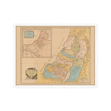 Cargar imagen en el visor de la galería, Digitally Restored and Enhanced 1760 Land of Canaan Palestine Map - Framed Vintage Holy Land Map Poster - Map of the Holy Land Divided Among Twelve Tribes God Promised To Abraham