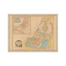 Cargar imagen en el visor de la galería, Digitally Restored and Enhanced 1760 Land of Canaan Palestine Map - Framed Vintage Holy Land Map Poster - Map of the Holy Land Divided Among Twelve Tribes God Promised To Abraham