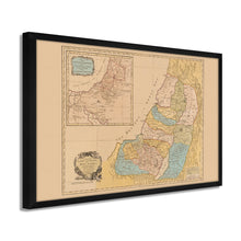 Cargar imagen en el visor de la galería, Digitally Restored and Enhanced 1760 Land of Canaan Palestine Map - Framed Vintage Holy Land Map Poster - Map of the Holy Land Divided Among Twelve Tribes God Promised To Abraham