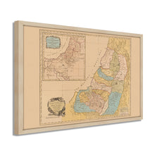 Cargar imagen en el visor de la galería, Digitally Restored and Enhanced 1760 Land of Canaan Palestine Map - Framed Vintage Holy Land Map Poster - Map of the Holy Land Divided Among Twelve Tribes God Promised To Abraham