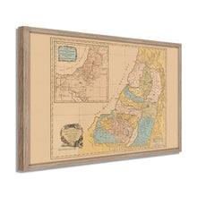 Cargar imagen en el visor de la galería, Digitally Restored and Enhanced 1760 Land of Canaan Palestine Map - Framed Vintage Holy Land Map Poster - Map of the Holy Land Divided Among Twelve Tribes God Promised To Abraham