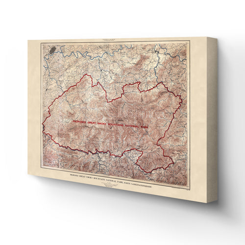 Digitally Restored and Enhanced 1926 Great Smoky Mountains National Park Canvas Art - Canvas Wrap Smoky Mountains Wall Art - Old Great Smoky Mountains Map - History Map of Smoky Mountains Poster
