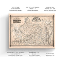 Cargar imagen en el visor de la galería, Digitally Restored and Enhanced 1862 Virginia State Map Canvas - Canvas Wrap Vintage Virginia Map Poster - State of Virginia Map Wall Art - History Map of Virginia Poster Showing Internal Improvements