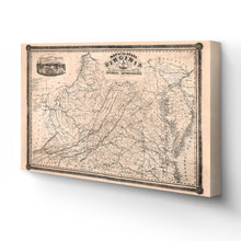 Cargar imagen en el visor de la galería, Digitally Restored and Enhanced 1862 Virginia State Map Canvas - Canvas Wrap Vintage Virginia Map Poster - State of Virginia Map Wall Art - History Map of Virginia Poster Showing Internal Improvements