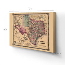 Load image into Gallery viewer, Digitally Restored and Enhanced 1866 Texas Map Canvas Art - Canvas Wrap Vintage Texas Map Wall Art - Restored State of Texas Map - Schonberg's Poster Map of Texas Wall Art - Old Texas Map