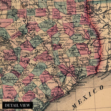 Load image into Gallery viewer, Digitally Restored and Enhanced 1866 Texas Map Canvas Art - Canvas Wrap Vintage Texas Map Wall Art - Restored State of Texas Map - Schonberg's Poster Map of Texas Wall Art - Old Texas Map