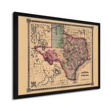 Cargar imagen en el visor de la galería, Digitally Restored and Enhanced 1866 Texas Map - Framed Vintage State of Texas Map Wall Art - Old Texas Map Print - Framed Map of Texas Wall Art - Schonberg's Poster Map of Texas