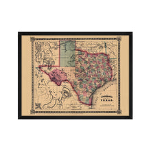 Cargar imagen en el visor de la galería, Digitally Restored and Enhanced 1866 Texas Map - Framed Vintage State of Texas Map Wall Art - Old Texas Map Print - Framed Map of Texas Wall Art - Schonberg's Poster Map of Texas