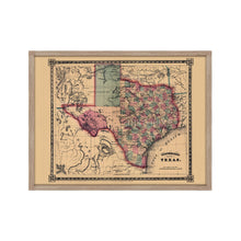 Cargar imagen en el visor de la galería, Digitally Restored and Enhanced 1866 Texas Map - Framed Vintage State of Texas Map Wall Art - Old Texas Map Print - Framed Map of Texas Wall Art - Schonberg's Poster Map of Texas
