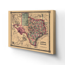 Load image into Gallery viewer, Digitally Restored and Enhanced 1866 Texas Map Canvas Art - Canvas Wrap Vintage Texas Map Wall Art - Restored State of Texas Map - Schonberg's Poster Map of Texas Wall Art - Old Texas Map