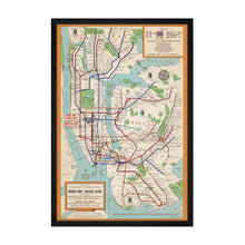Cargar imagen en el visor de la galería, Digitally Restored and Enhanced 1954 New York City Subway Map - Framed Vintage Subway Map of New York Wall Art - Old NYC Subway Map Poster - History Map of New York City Subway