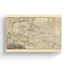 Load image into Gallery viewer, Digitally Restored and Enhanced 1715 West Indies Art Canvas - Canvas Wrap Vintage West Indies Map Poster - Old Map of West Indies Wall Art - History Map of the West Indies The Islands of America