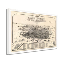 Cargar imagen en el visor de la galería, Digitally Restored and Enhanced 1875 San Francisco Map - Framed Vintage San Francisco City Map Poster - Bird's Eye View Graphic Chart of the City & County of San Francisco Wall Art
