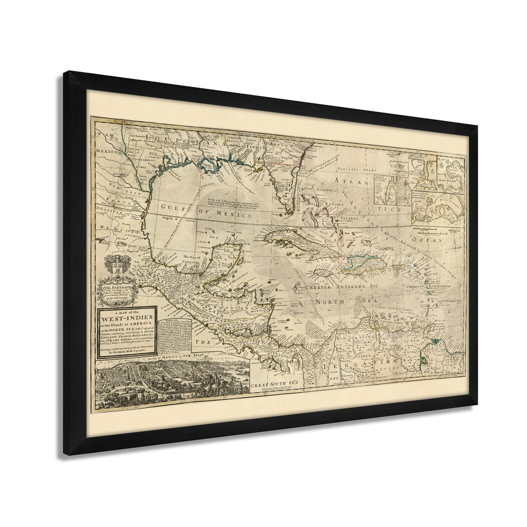 Digitally Restored and Enhanced 1715 West Indies Map - Framed Vintage West Indies Map Poster - Old Map of the West Indies Wall Art - History Map of West Indies The Islands of America