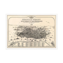 Cargar imagen en el visor de la galería, Digitally Restored and Enhanced 1875 San Francisco Map - Framed Vintage San Francisco City Map Poster - Bird's Eye View Graphic Chart of the City & County of San Francisco Wall Art