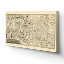 Load image into Gallery viewer, Digitally Restored and Enhanced 1715 West Indies Art Canvas - Canvas Wrap Vintage West Indies Map Poster - Old Map of West Indies Wall Art - History Map of the West Indies The Islands of America