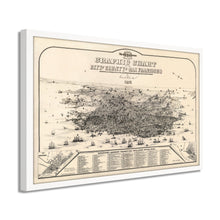 Cargar imagen en el visor de la galería, Digitally Restored and Enhanced 1875 San Francisco Map - Framed Vintage San Francisco City Map Poster - Bird's Eye View Graphic Chart of the City & County of San Francisco Wall Art