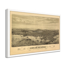 Load image into Gallery viewer, Digitally Restored and Enhanced 1878 Seattle Map Poster - Framed Vintage Map of Seattle Wall Art - Old Seattle Wall Map - Bird's Eye View of Seattle Puget Sound Washington Territory