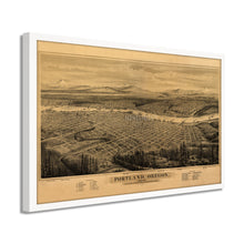 Cargar imagen en el visor de la galería, Digitally Restored and Enhanced 1879 Portland Oregon Map Print - Framed Vintage Portland Map - Old Bird's Eye View of Map of Portland City Wall Art Indexed for Points of Interest