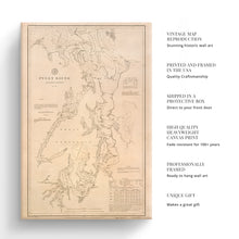 Cargar imagen en el visor de la galería, Digitally Restored and Enhanced 1889 Puget Sound Map - 1889 Puget Sound Art Canvas -Canvas Wrap Vintage Puget Sound Wall Art - Old Puget Sound Nautical Map - History Map of Puget Sound Washington Territory