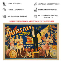 Load image into Gallery viewer, Digitally Restored and Enhanced 1910 Thurston Magician Poster - All Out of a Hat - Vaudeville Golden Age Theater Magic - Archival Print
