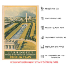 Load image into Gallery viewer, Digitally Restored and Enhanced 1930 Washington DC Railroad Travel Poster - Vintage National Mall Capitol Tourism - American Railway Travel Art - Museum-Quality Print

