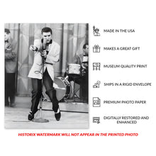 Load image into Gallery viewer, Digitally Restored and Enhanced 1956 Elvis Presley Photo Print - Vintage Photo of King of Rock and Roll Elvis Presley Poster Wall Art Performing on Stage 
