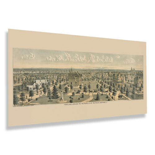 Digitally Restored and Enhanced 1888 Portland Oregon Map Print - Vintage Bird's Eye View of Portland Oregon The Metropolis of The Pacific Northwest Poster