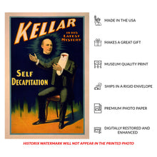 Load image into Gallery viewer, Digitally Restored and Enhanced 1898 Kellar Magician Poster - Self Decapitation Illusion - Victorian Vaudeville Theater Magic - Archival Print

