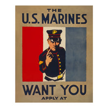 Load image into Gallery viewer, Digitally Restored and Enhanced 1917 WWI Marines Recruitment Poster - The US Marines Want You - World War I Military Propaganda - Archival Print
