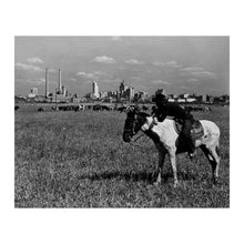 Load image into Gallery viewer, Digitally Restored and Enhanced 1945 Dallas Texas Skyline Print - Cowboy Cattle Western Cityscape - WWII Era Frontier Meets City - Archival Print
