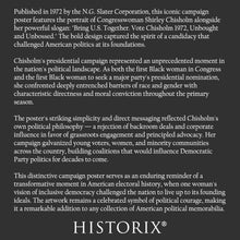 Cargar imagen en el visor de la galería, Digitally Restored and Enhanced 1972 Shirley Chisholm Campaign Poster - Unbought Unbossed Presidential Election - Bring U.S. Together - Archival Print

