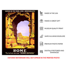 Load image into Gallery viewer, 1921 Rome Express Print - Roger Broders PLM Railway - Colosseum Italy Art Deco Luxury Train - Archival Print
