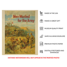 Cargar imagen en el visor de la galería, Digitally Restored and Enhanced 1910 Men Wanted for the Army Poster - Pre WWI Military Recruitment - Progressive Era Enlistment - Archival Print
