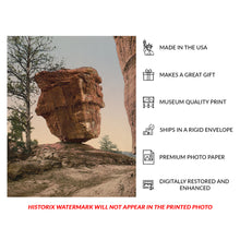 Cargar imagen en el visor de la galería, Digitally Restored and Enhanced 1908 Balanced Rock Garden of the Gods Print - Colorado Springs Red Rock Landscape - Sandstone Wonder - Archival Print
