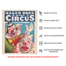 Cargar imagen en el visor de la galería, Digitally Restored and Enhanced 1900 Hagen Bros Circus Poster - Three Ring Show - Gilded Age American Traveling Entertainment - Archival Print
